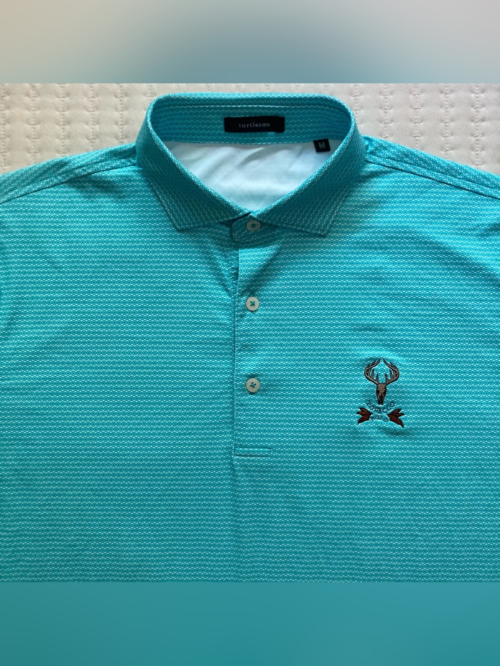 Tobacco Road Turtleson Golf Polo Men’s Medium Blue Geometric AOP Skull Logo